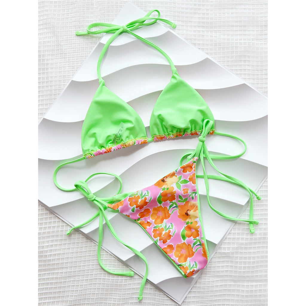 Patty Flowers Printed Halter Strappy Bikini