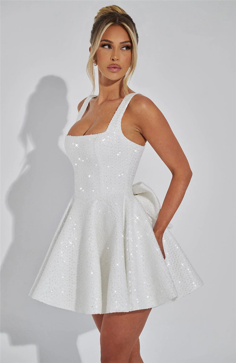 Bonnie Sequins Bow Backless Sexy Mini Dress