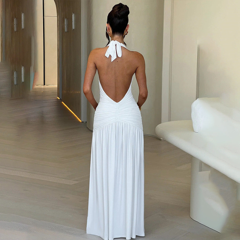 Peggy Halter Split Ruched Maxi Dress