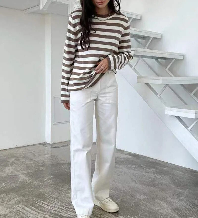 Samantha O Neck Stripped Women Sweater