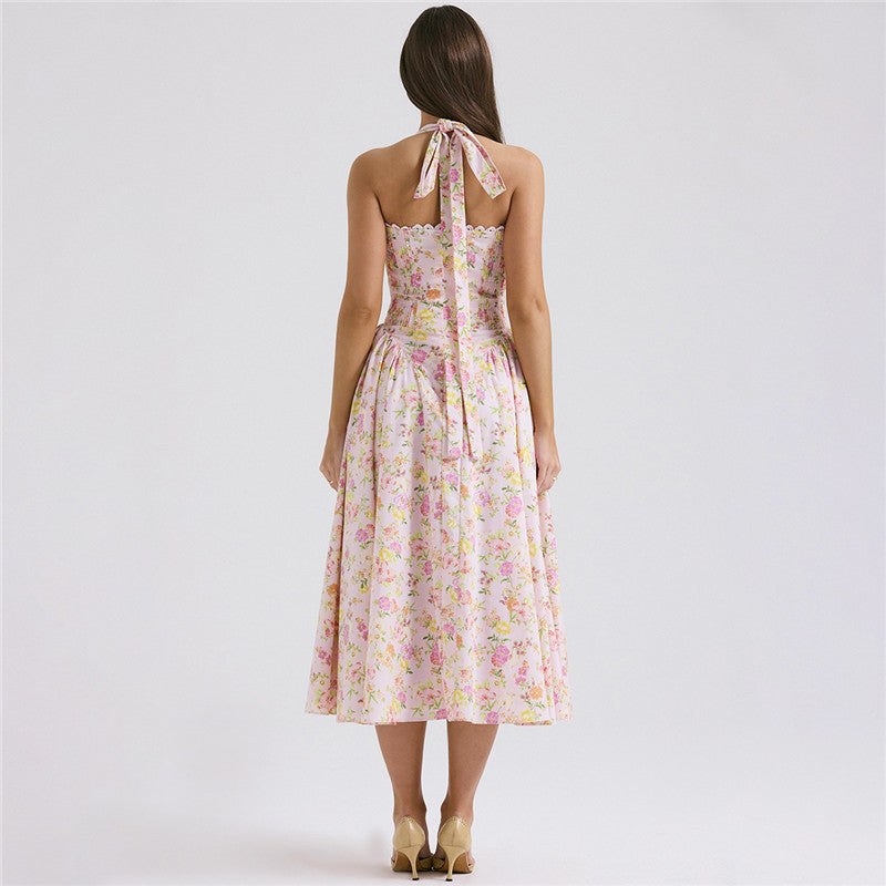 Tina Floral Print A-line Sexy Midi Dress