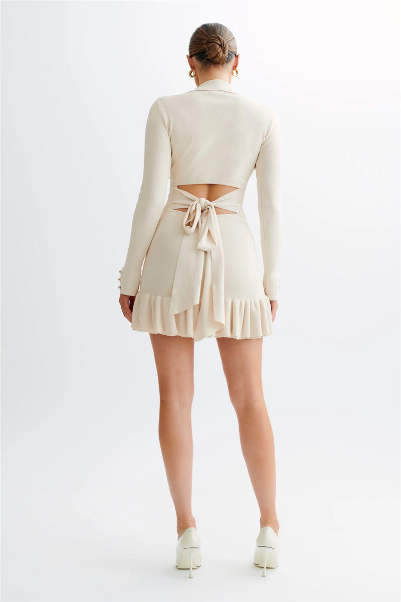 Betty Long Sleeve Ruffled Knit Mini Dress