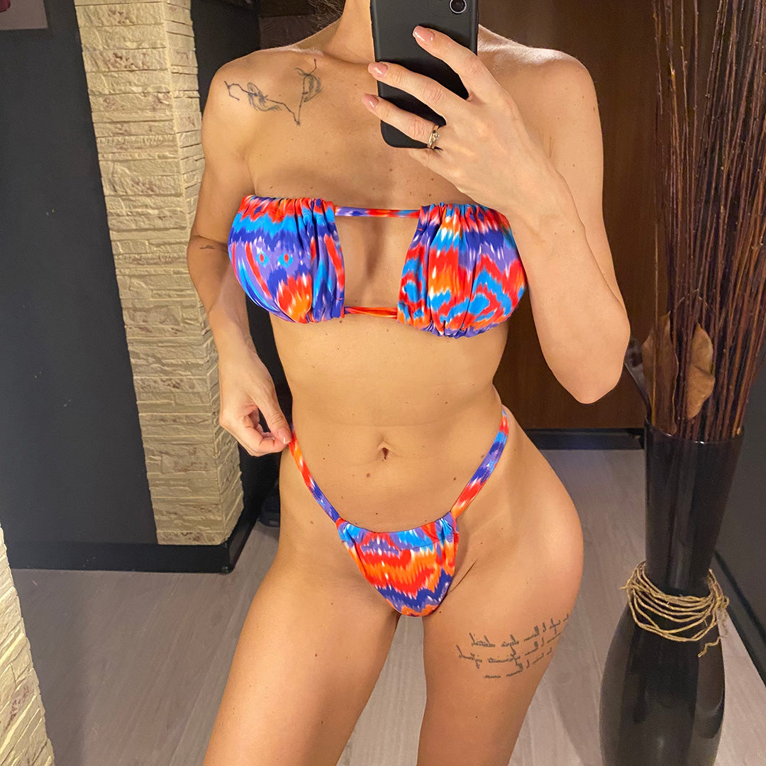 Penelope Sexy Printed Bandeau High Leg Cut Bikini
