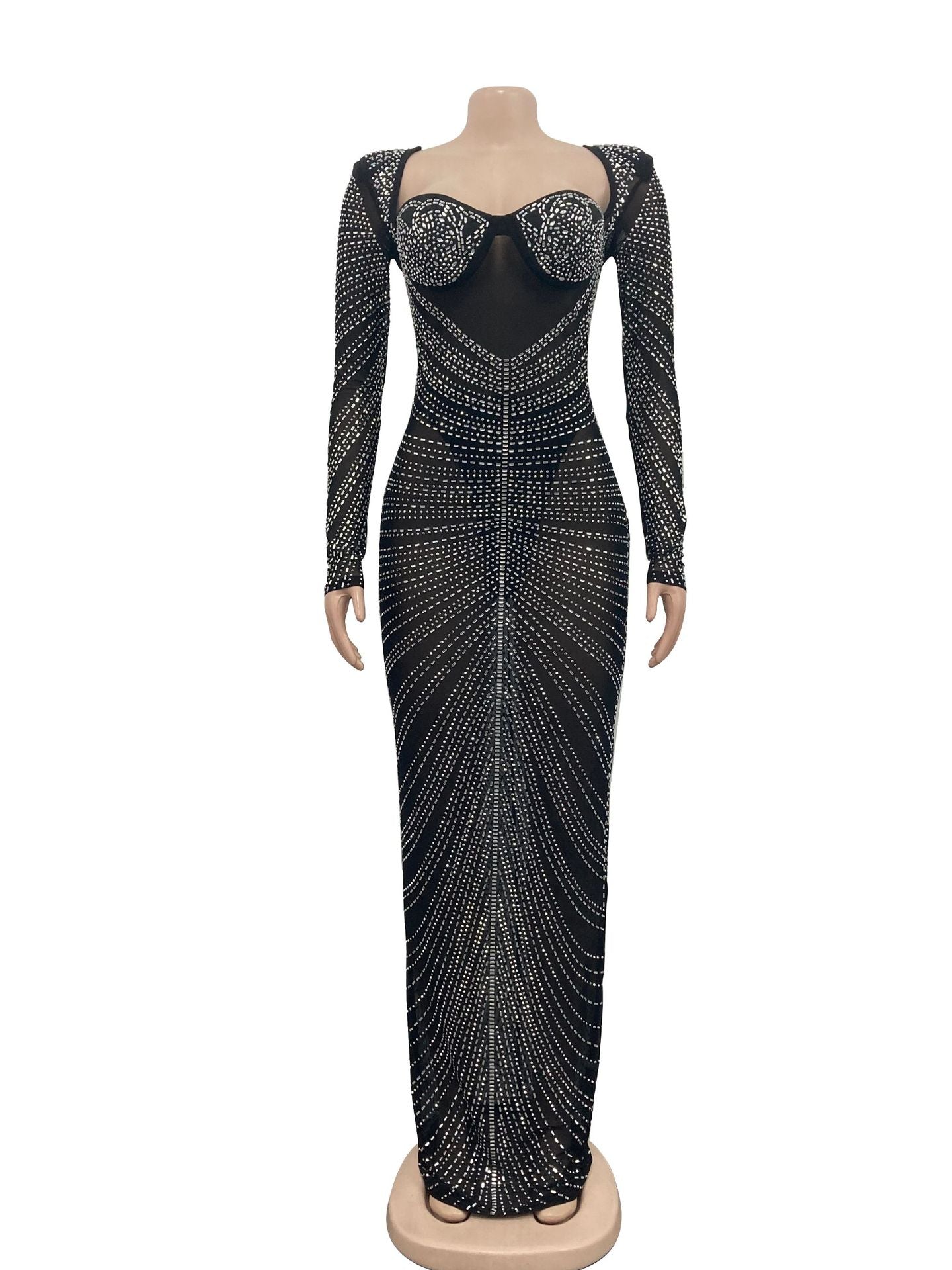 Lydia Glitter Mesh See Through Party Maxi Dress