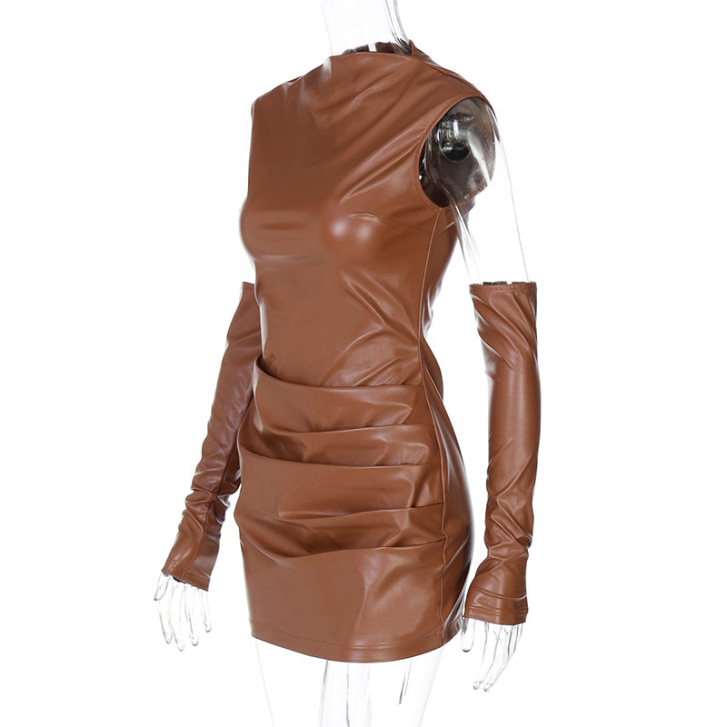 Miranda Half High Collar PU Leather Sexy Mini Dress