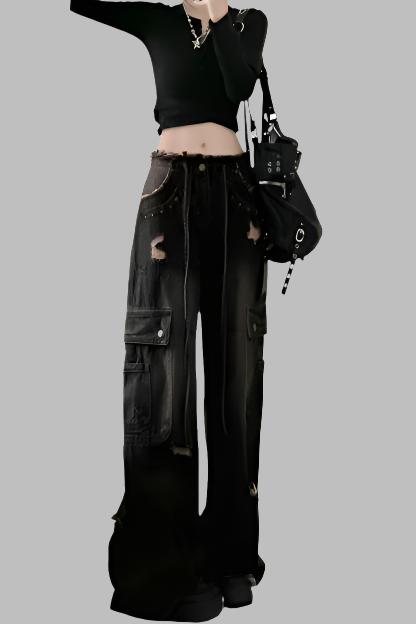 Patsy Vintage Black Gothic Cargo Jeans