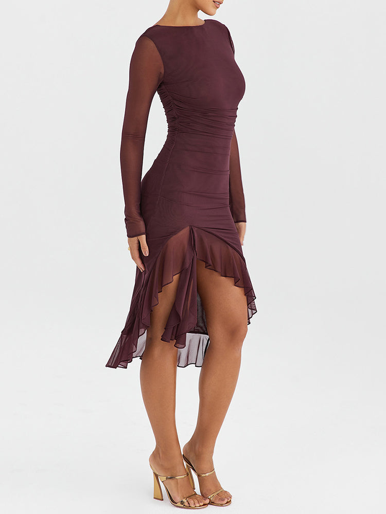 Jamie Ruffle Ruched Midi Dress