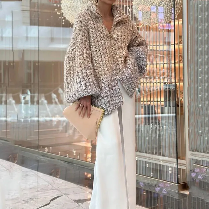 Faith Turndown Collar Long Sleeve Women Sweater