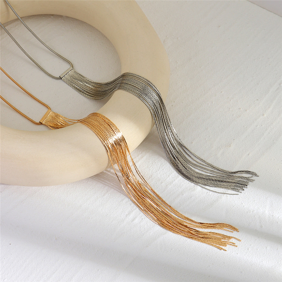 Mary Long Tassel Snake Link Pendant Choker Necklace