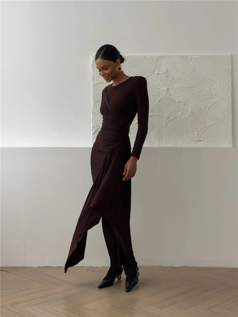 Beth Long Sleeve Draped Ruched Sexy Maxi Dress