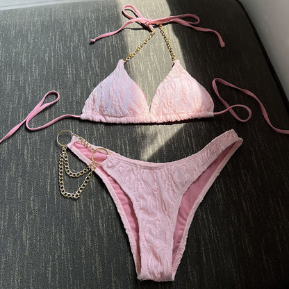Belinda Halter Wrinkled Chain Brazilian Bikini