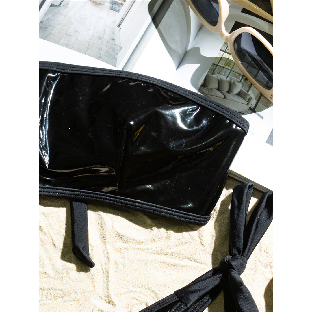 Rebecca Bandeau PU Faux Leather Mini Thong Bikini