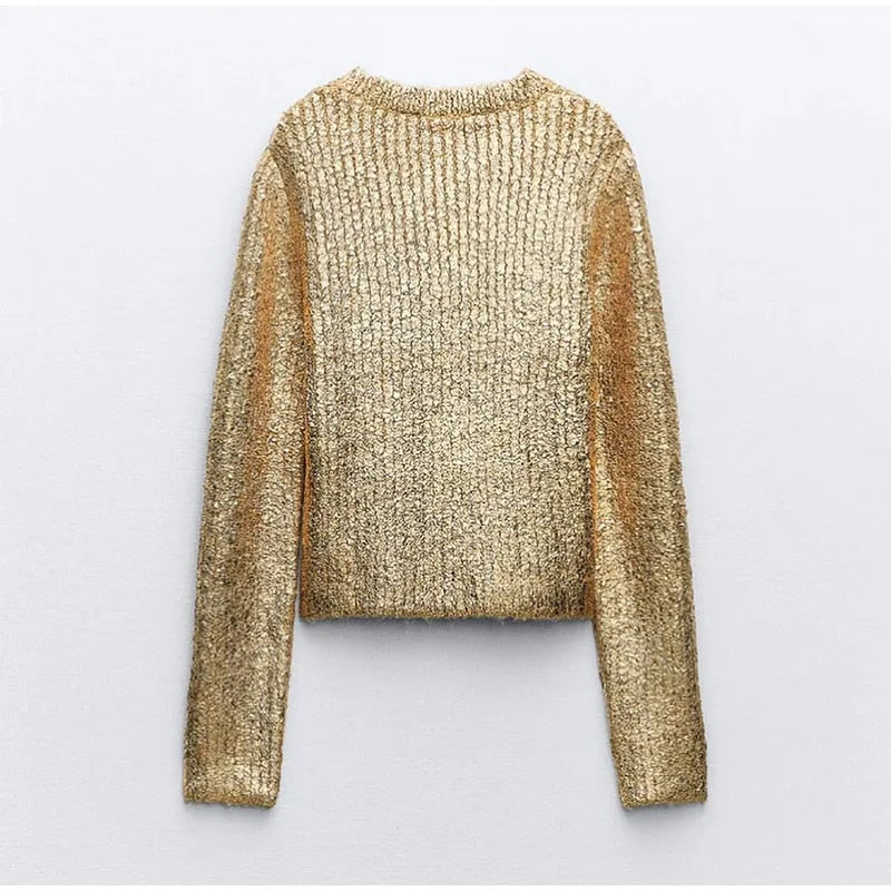 Maria Fashion Gold O Neck Women Sweater