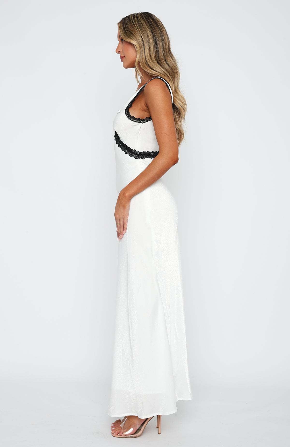 Ethel Satin Contrast Lace Long Dress