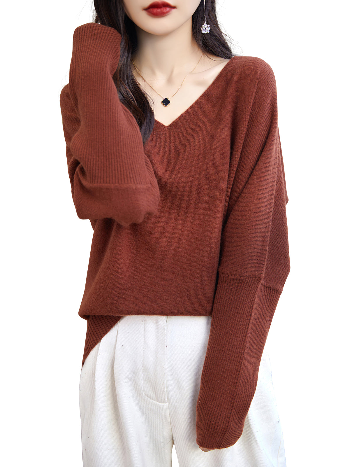 Jade Woman V Neck Long Sleeve Sweater