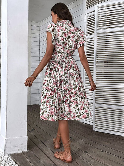 Marilyn Vintage Floral Print Pleated Midi Dress