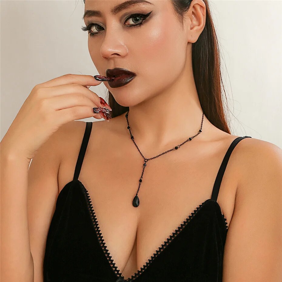 Ellen Drop Crystal Chest Chain Necklace