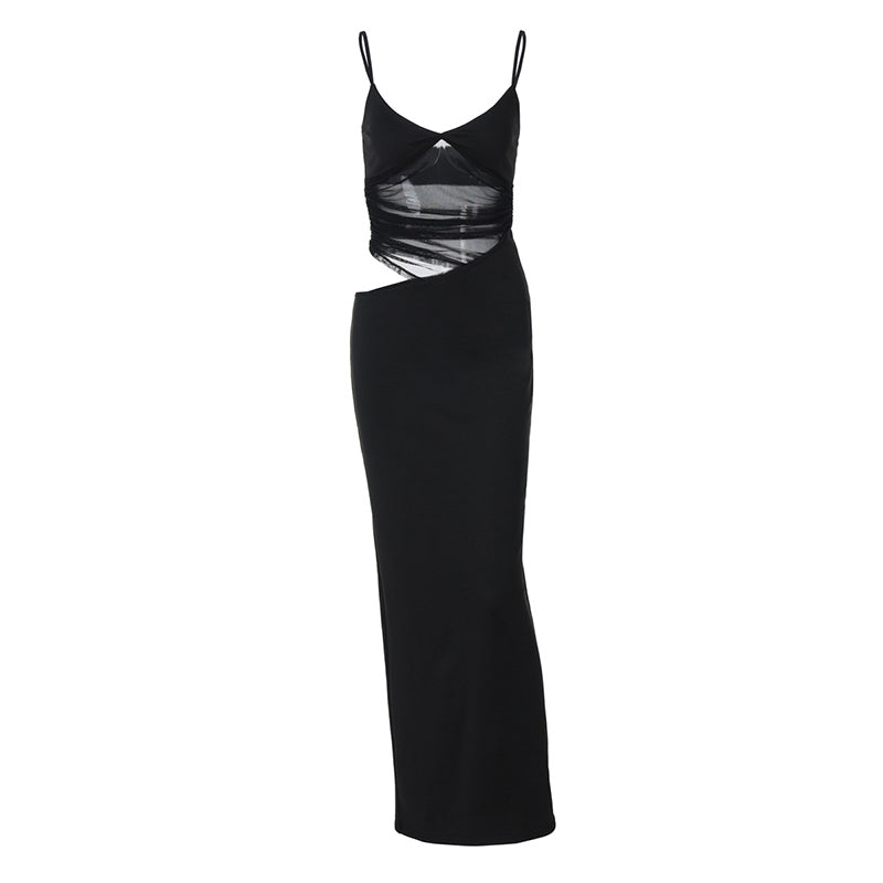 Jean Sheer Mesh Backless Sexy Maxi Dress