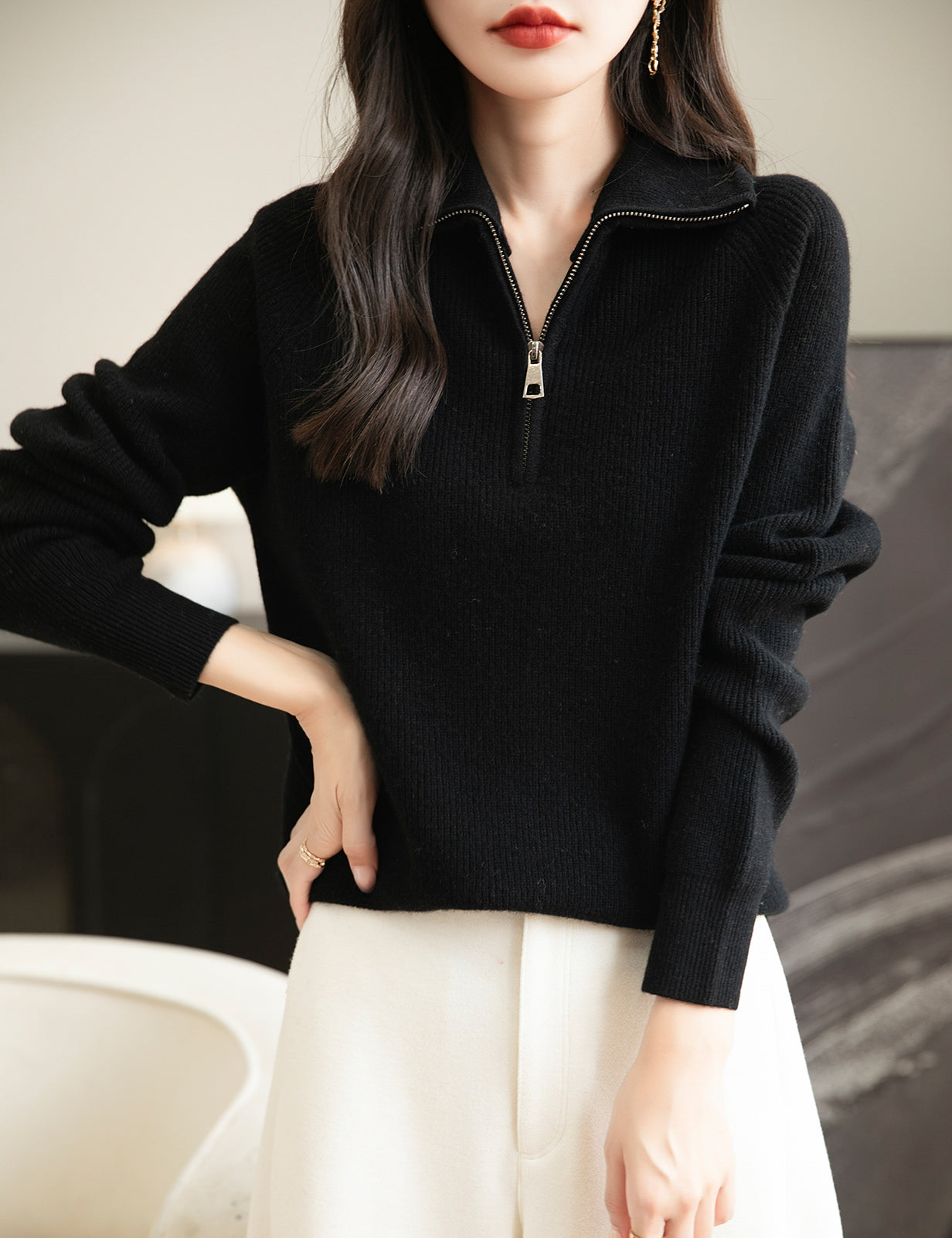 Lillian Woman Zip Long Sleeve Knitted Sweater