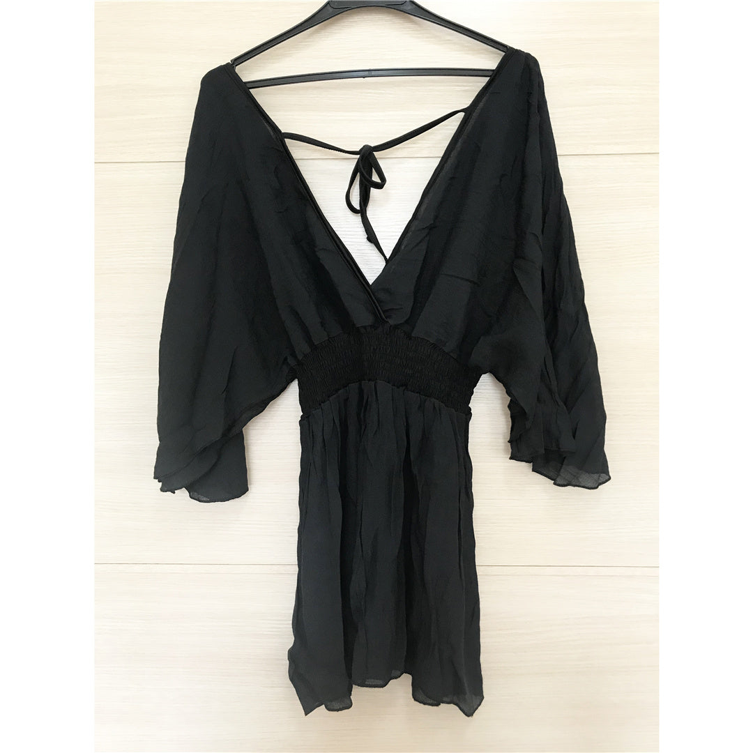 Natalie Deep V Neck Long Sleeve Backless Mini Dress
