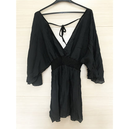 Natalie Deep V Neck Long Sleeve Backless Mini Dress