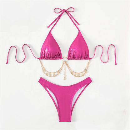 Sarah Metal Chains Halter Brazilian Glitter Bikini