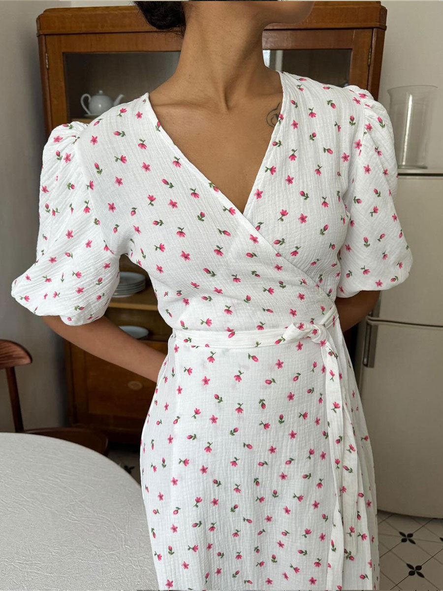 Laura V-Neck Printed Lace-Up Maxi Dress