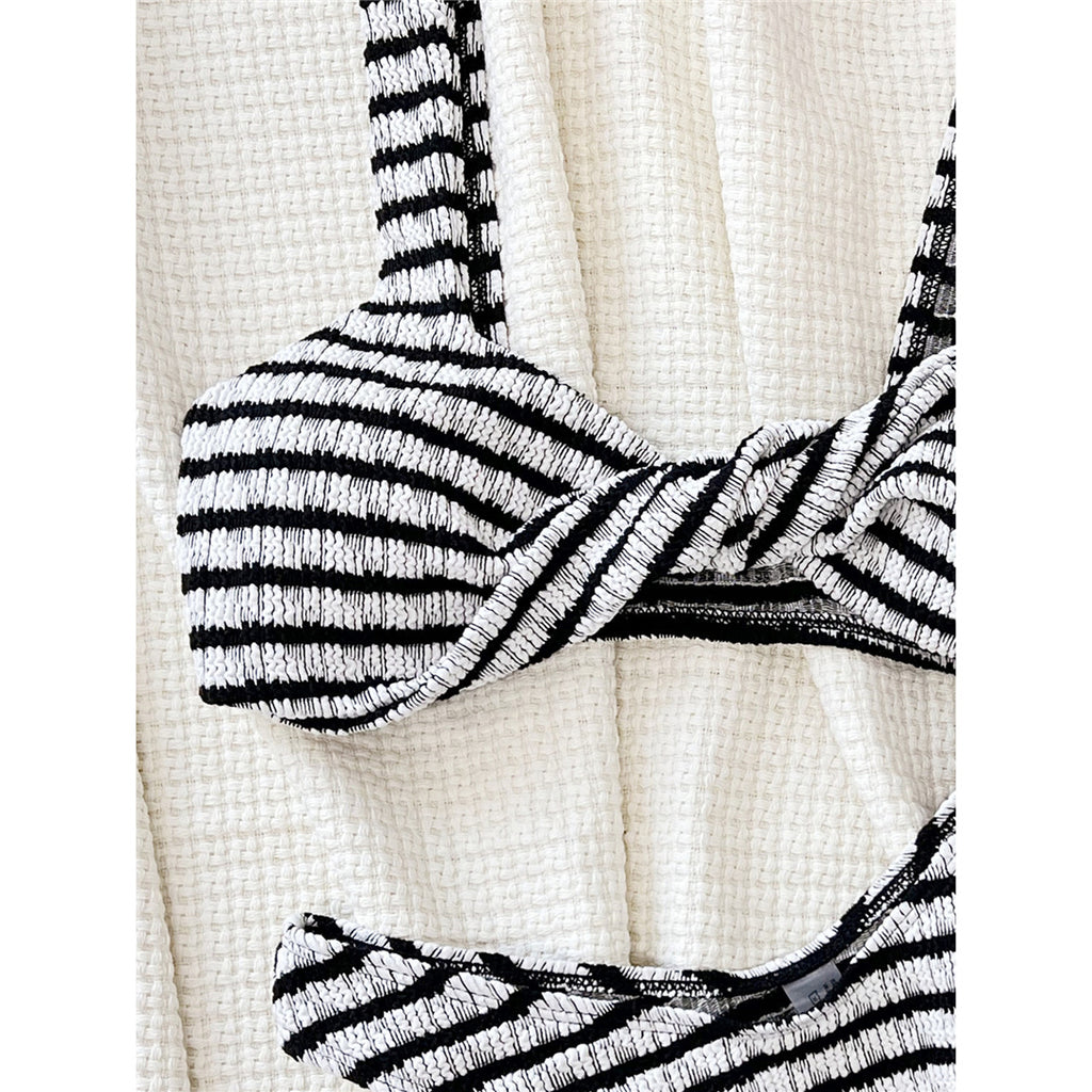 Monica Striped Wrinkled Brazilian High Cut Bikini