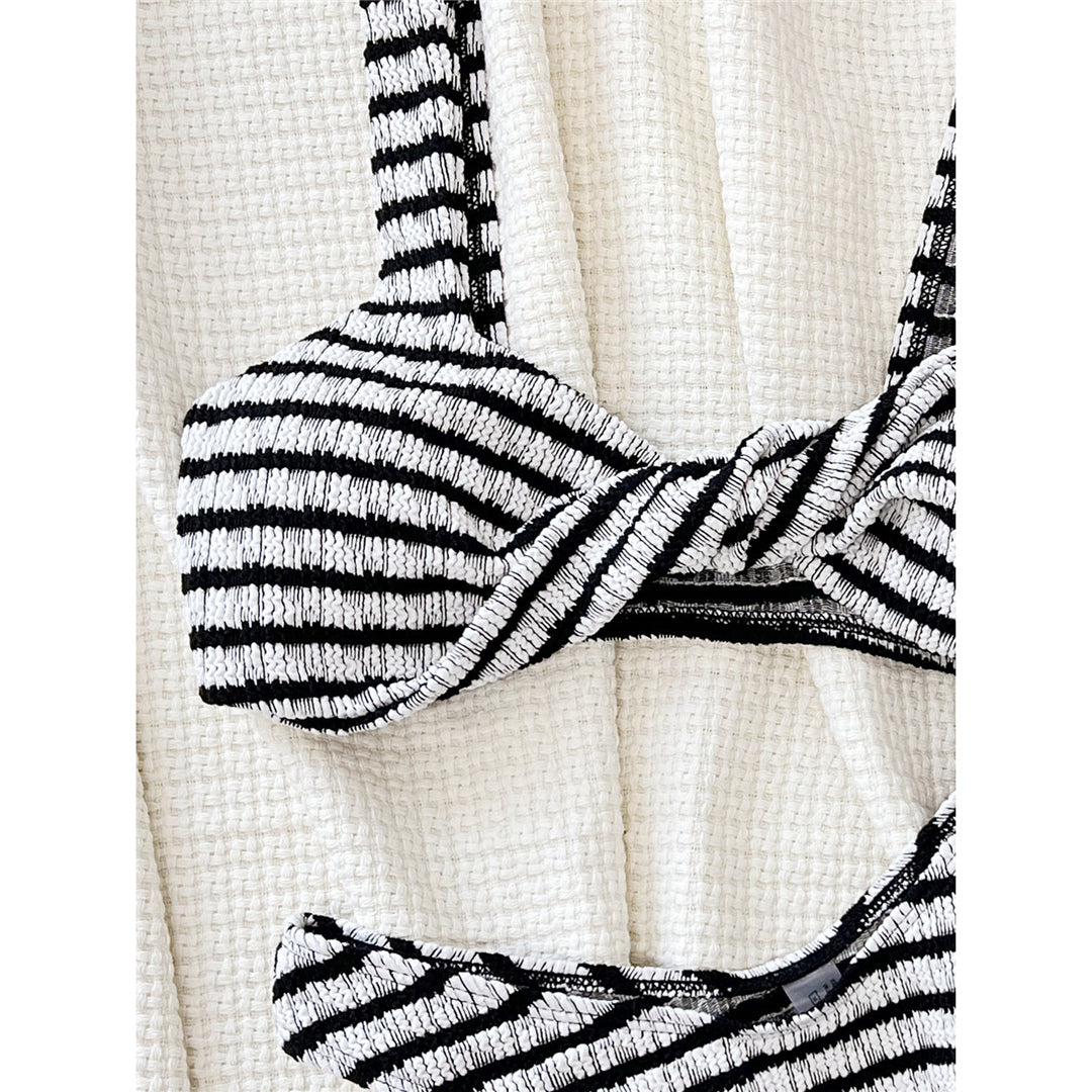 Monica Striped Wrinkled Brazilian High Cut Bikini