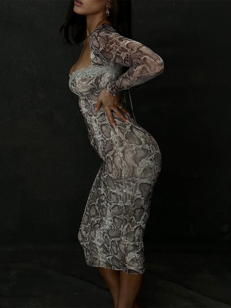 Esther Lace Patchwork Striped Print Midi Dress
