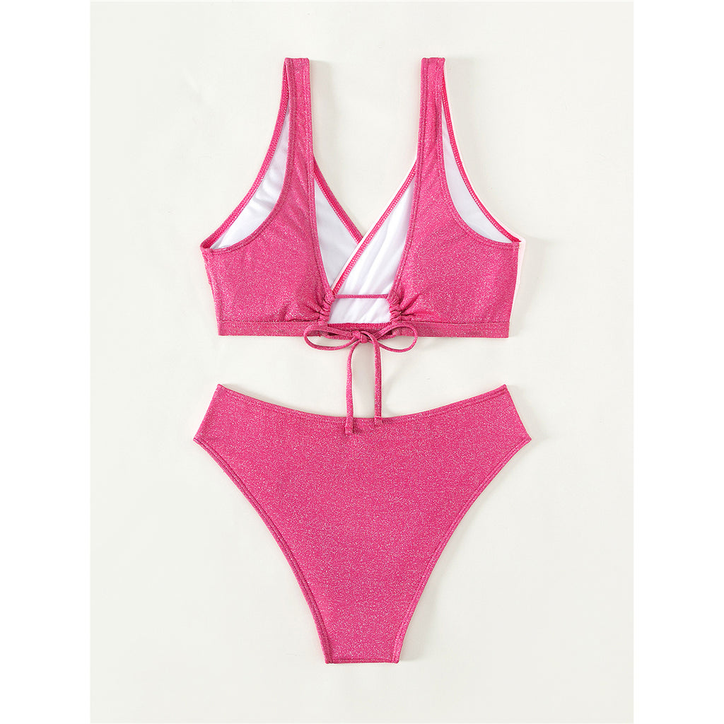 Wendy Splicing Sparkling Glitter Mid Waist Bikini
