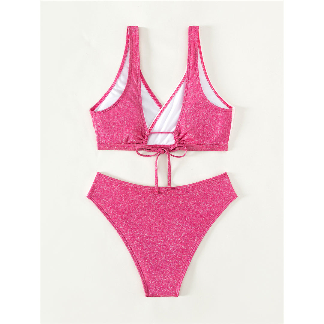 Wendy Splicing Sparkling Glitter Mid Waist Bikini