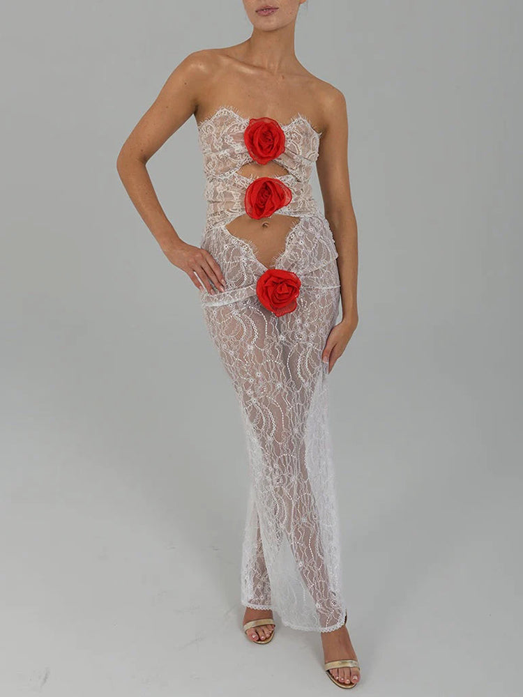 Shannon Hollow Out 3D Flower Maxi Dress