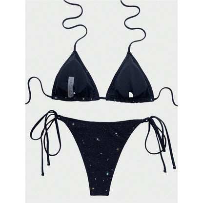 Ruby Glitter Sparkling Halter High Leg Cut Bikini