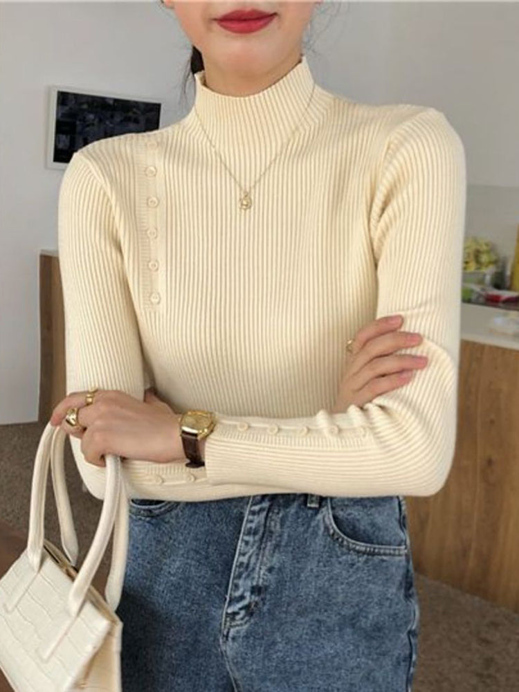 Laurie Long Sleeve Button Turtleneck Woman Sweater