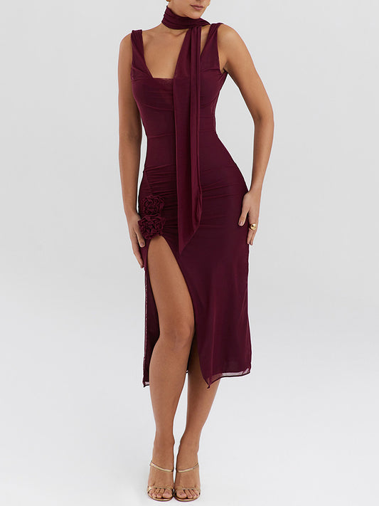 Joanna Flower High Split Sexy Midi Dress