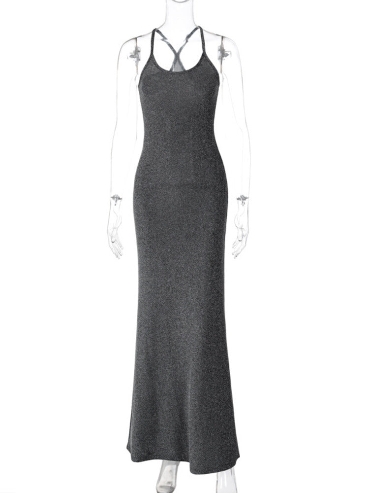 Hannah Bright Silk Backless Maxi Dress