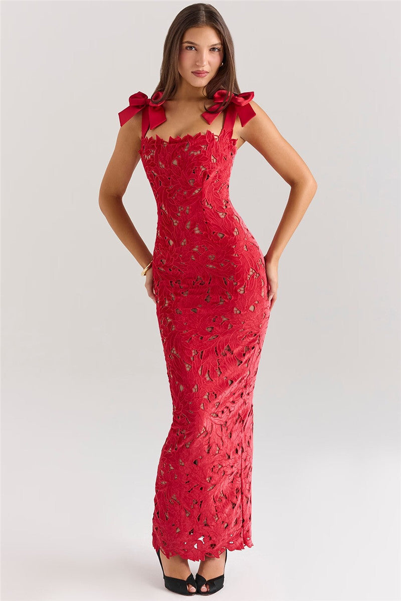 Lydia Bows Lace Sexy Maxi Dress