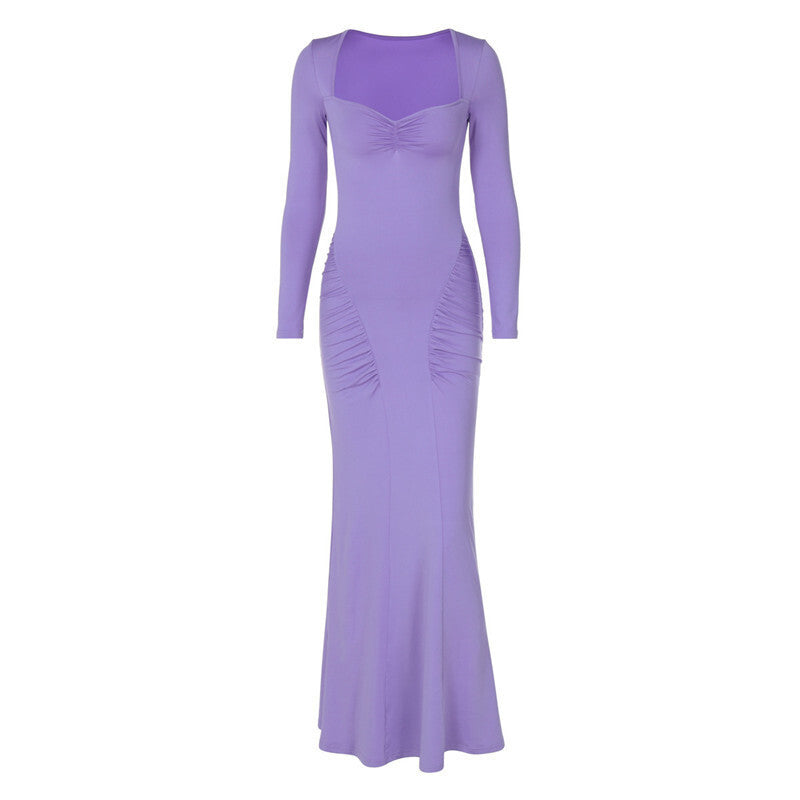 Pamela Square Collar Long Sleeve Sexy Long Dress