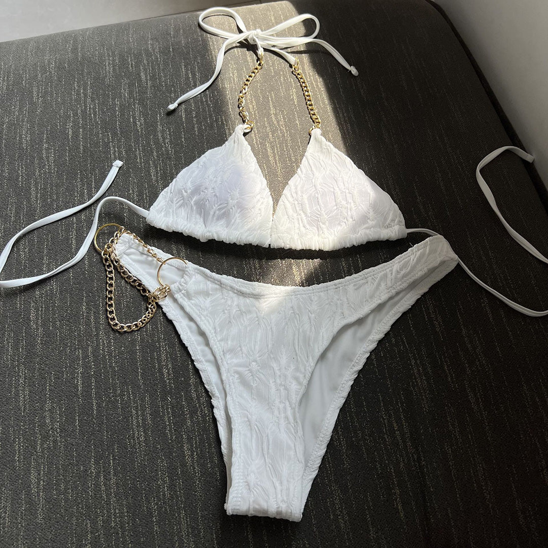 Belinda Halter Wrinkled Chain Brazilian Bikini