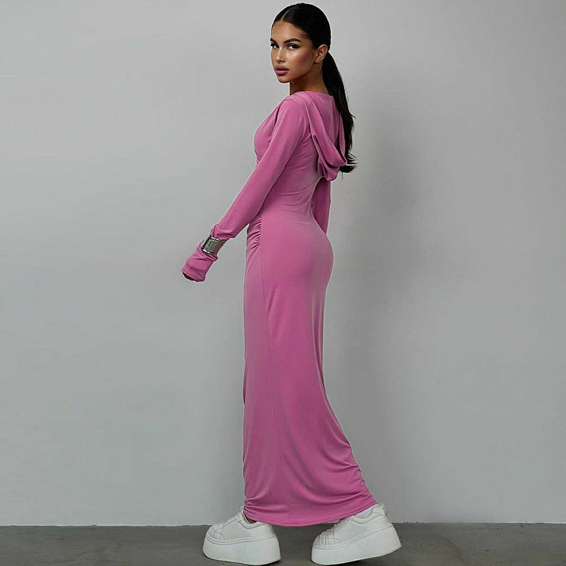 Eva V Neck Hooded Maxi Dress