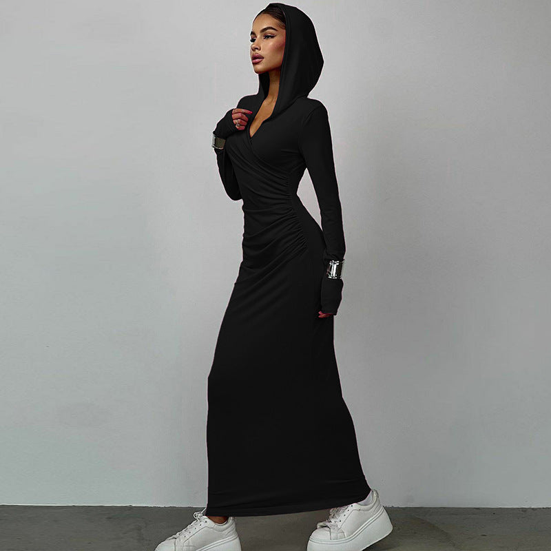 Eva V Neck Hooded Maxi Dress