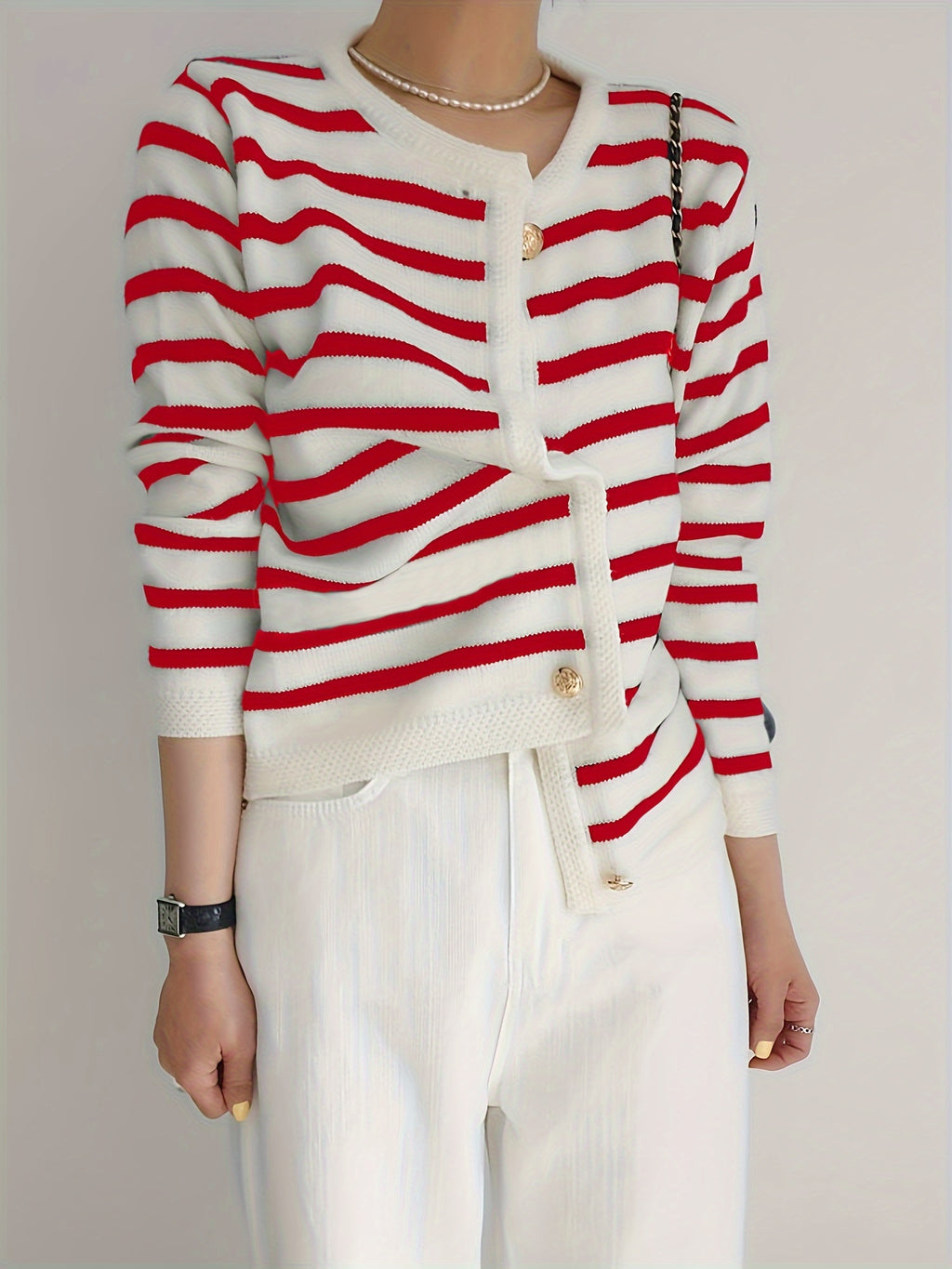 Janet Woman Striped Soft Long Sleeve Sweater