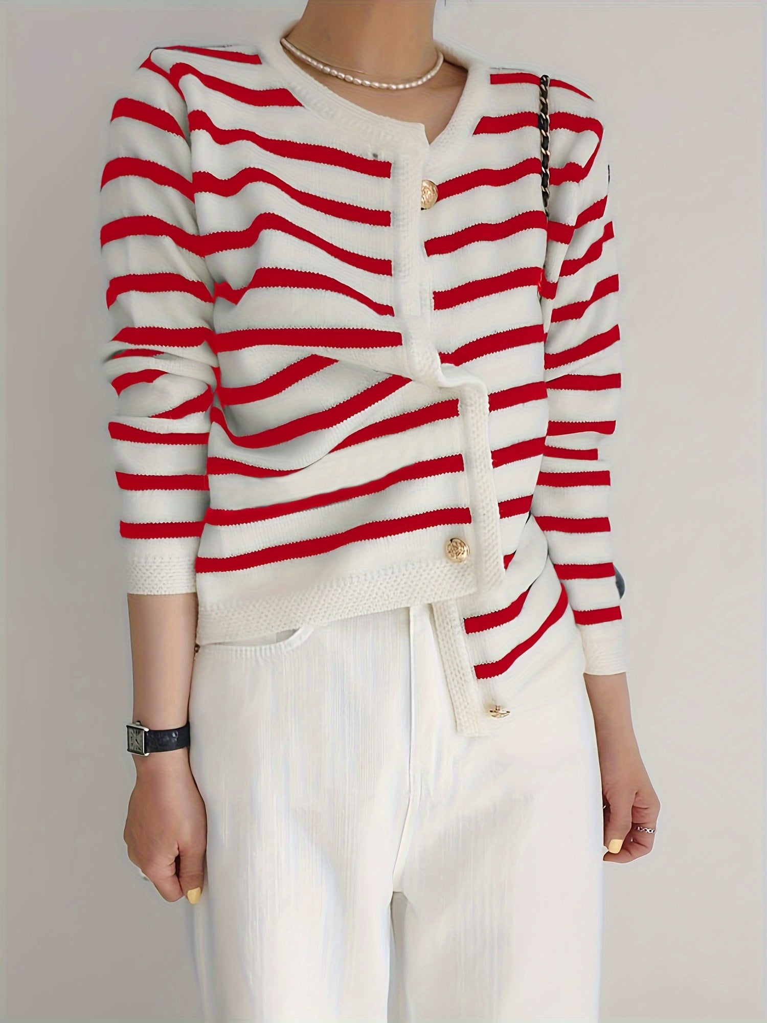 Janet Woman Striped Soft Long Sleeve Sweater