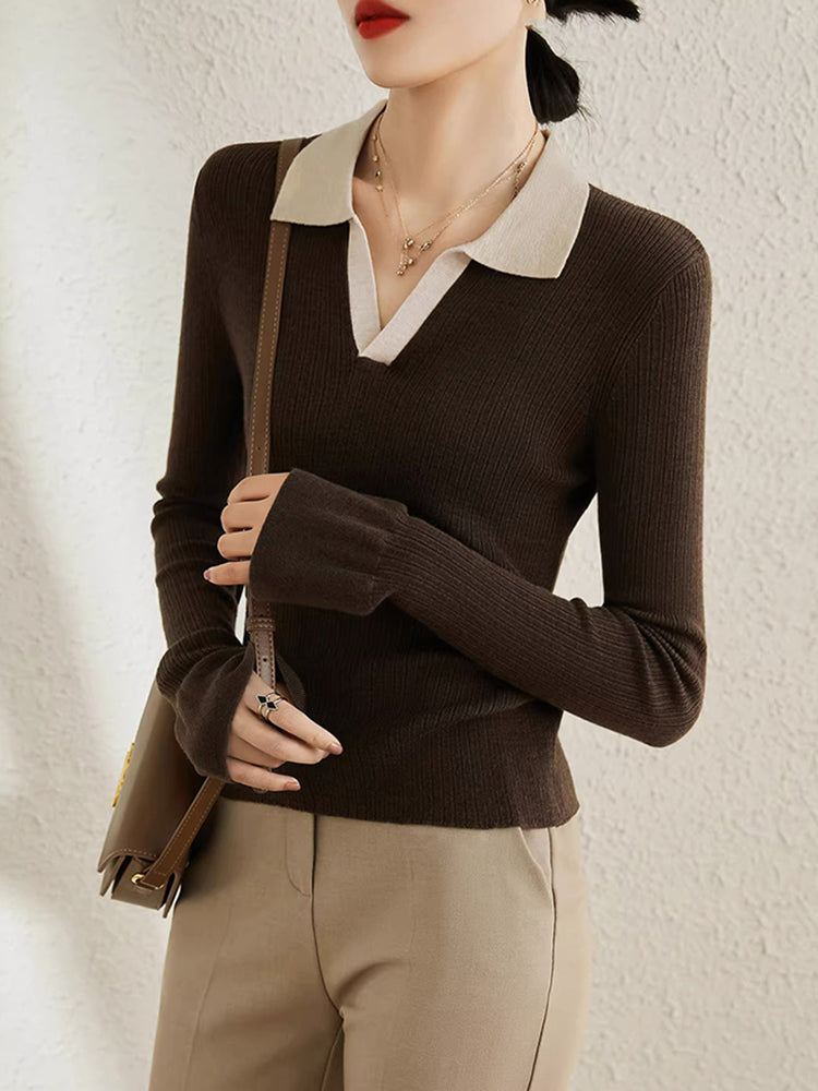 Mary Polo Collar Knitted Woman Sweater