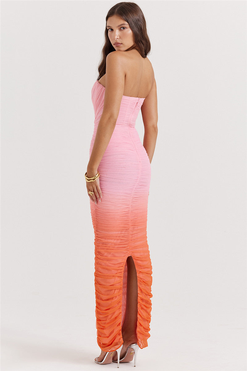Valerie Gradient Strapless Backless Sexy Maxi Dress