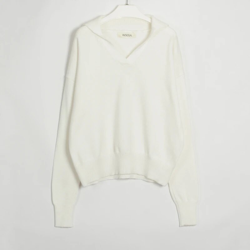 Whitney Solid V-Neck Turn-Down Collar Women Sweater