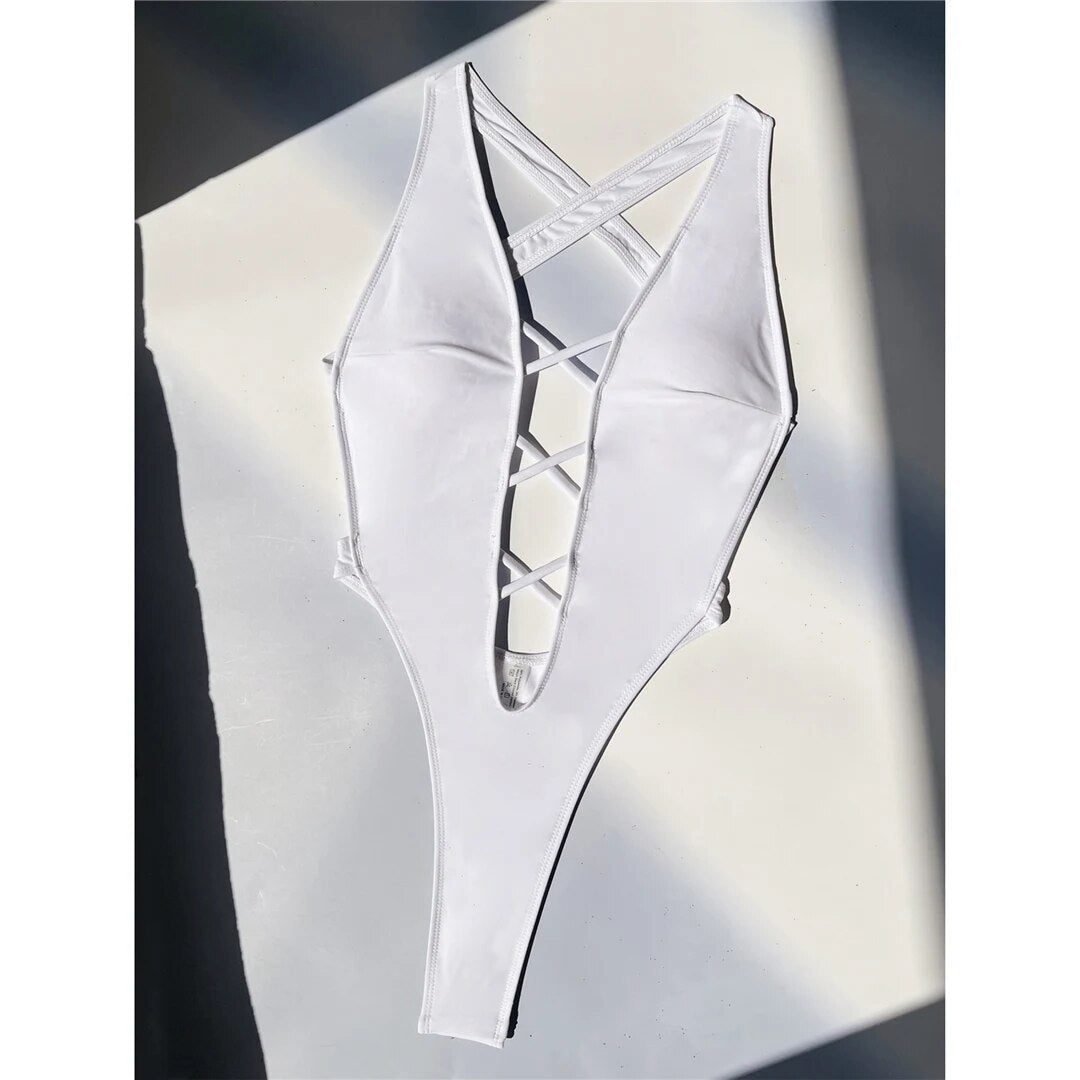 Pat Deep V Neck Mini Thong Cross Back Monokini