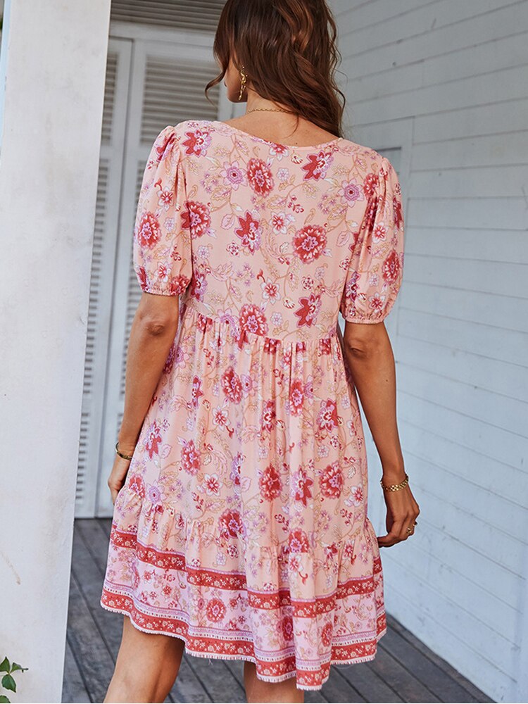 Bonnie Floral Puff Sleeve Summer Midi Dress