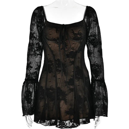 Marion Backless Long Flare Sleeve Print Mini Dress